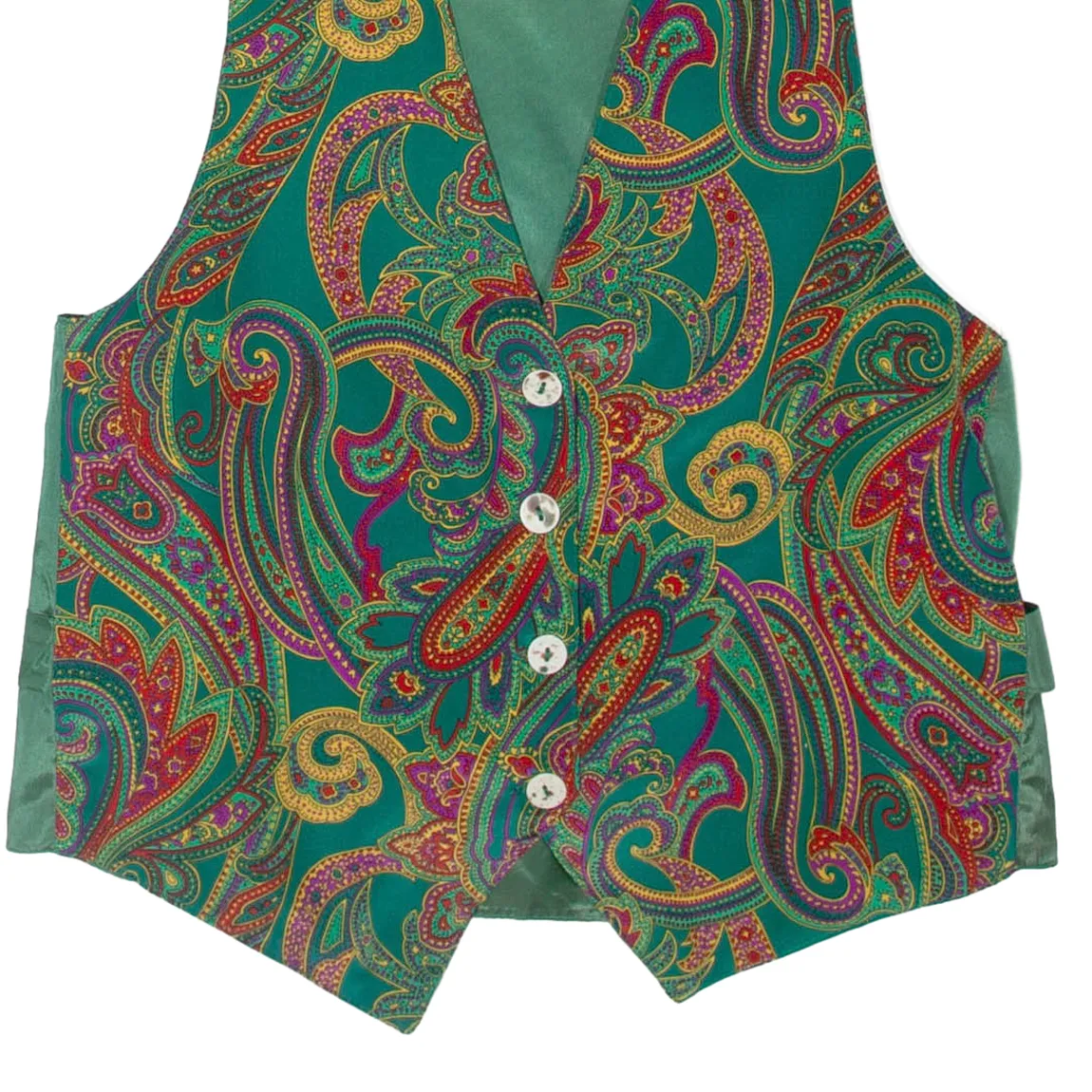 Womens Waistcoat Green Paisley XXS