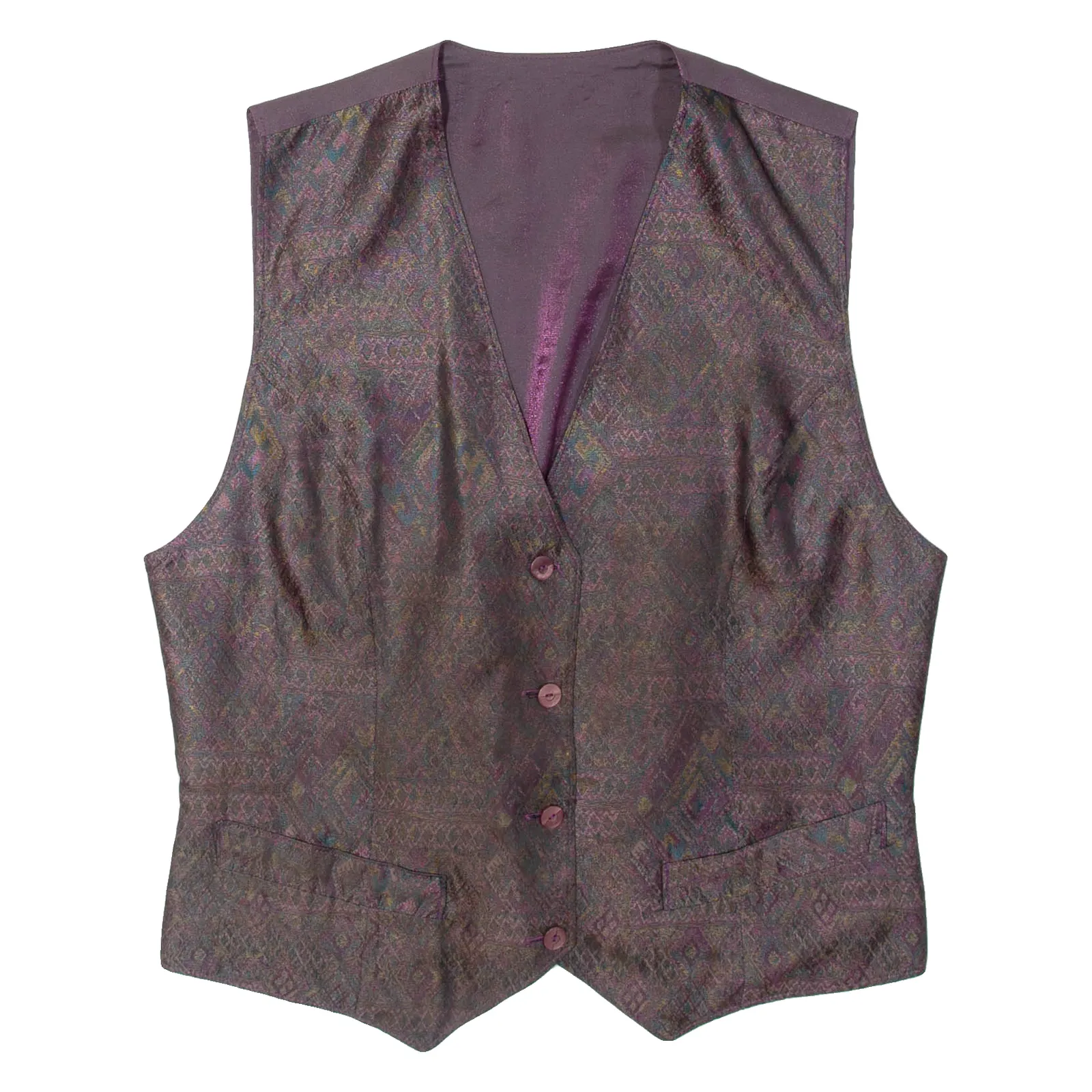 Womens Waistcoat Purple 90s Geometric M