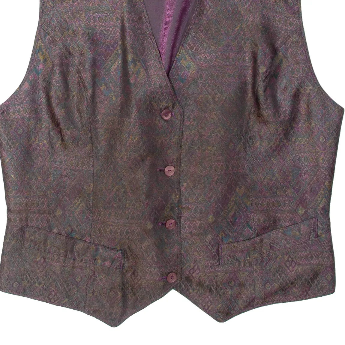 Womens Waistcoat Purple 90s Geometric M