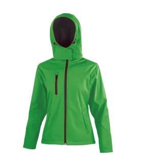 Womens/ladies hooded soft shell jacket vivid green/black Result Core