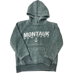 Youth Montauk New York Anchor Screen Printed Pullover Hoodie in Denim Moss