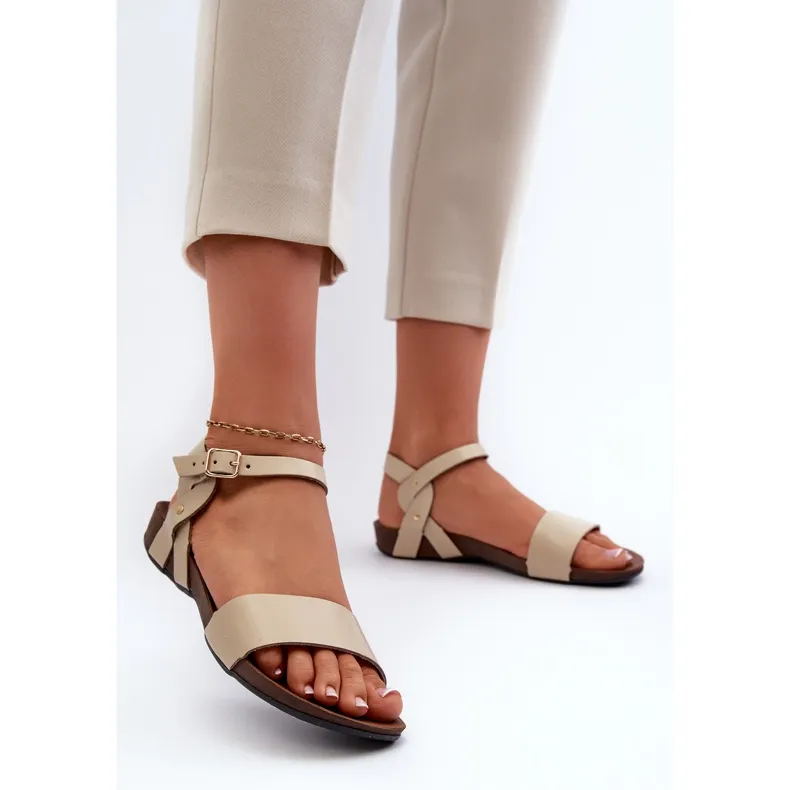 Zazoo 40027 Women's Flat Leather Sandals, Beige