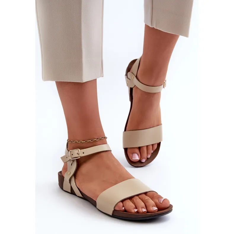 Zazoo 40027 Women's Flat Leather Sandals, Beige