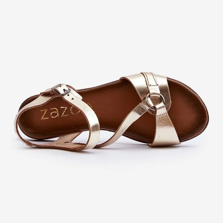 Zazoo 40182 Women's Leather Sandals Gold golden