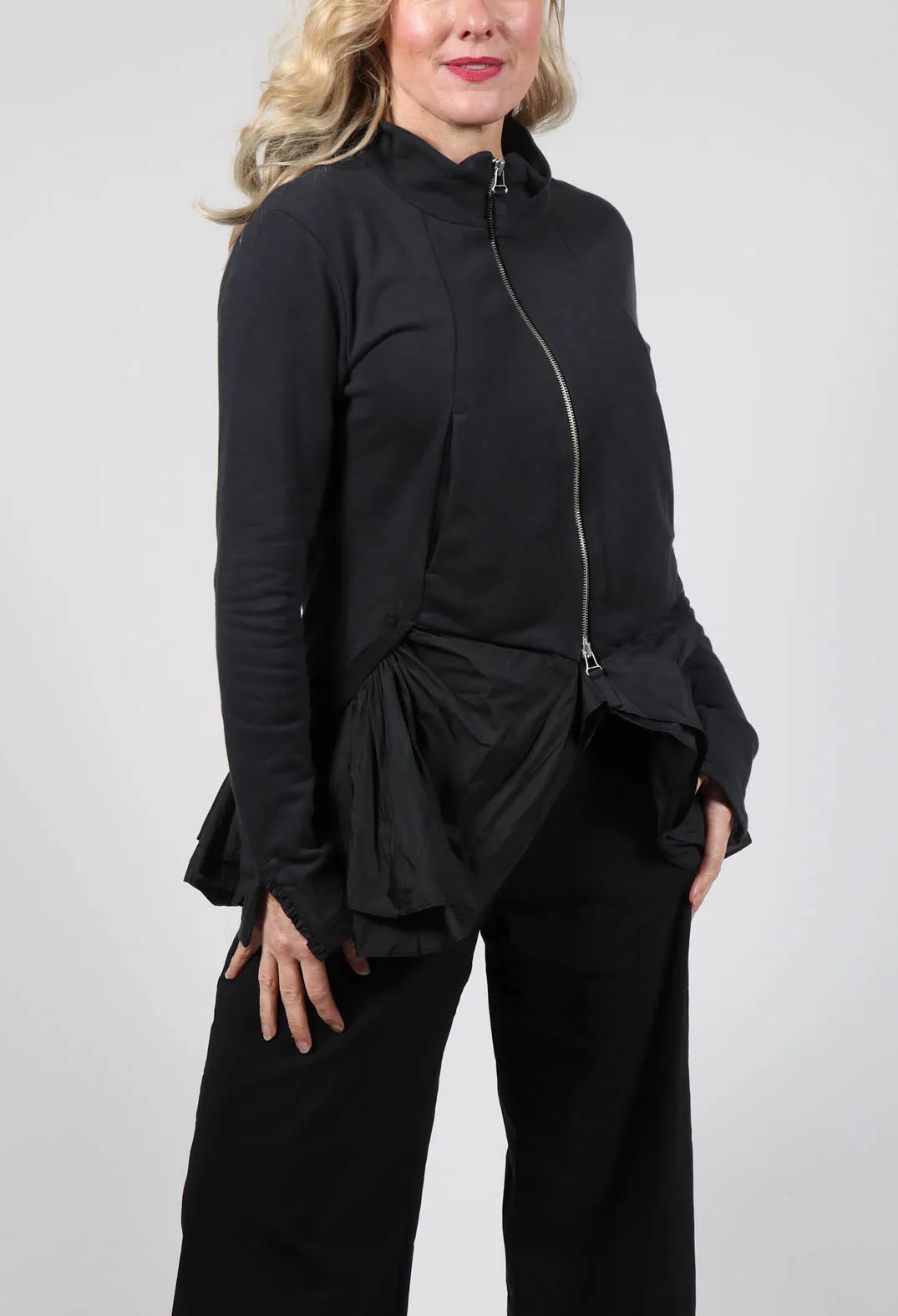 Zip Front Peplum Jacket in Black